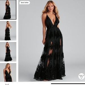 Morgan flocked black velvet formal dress